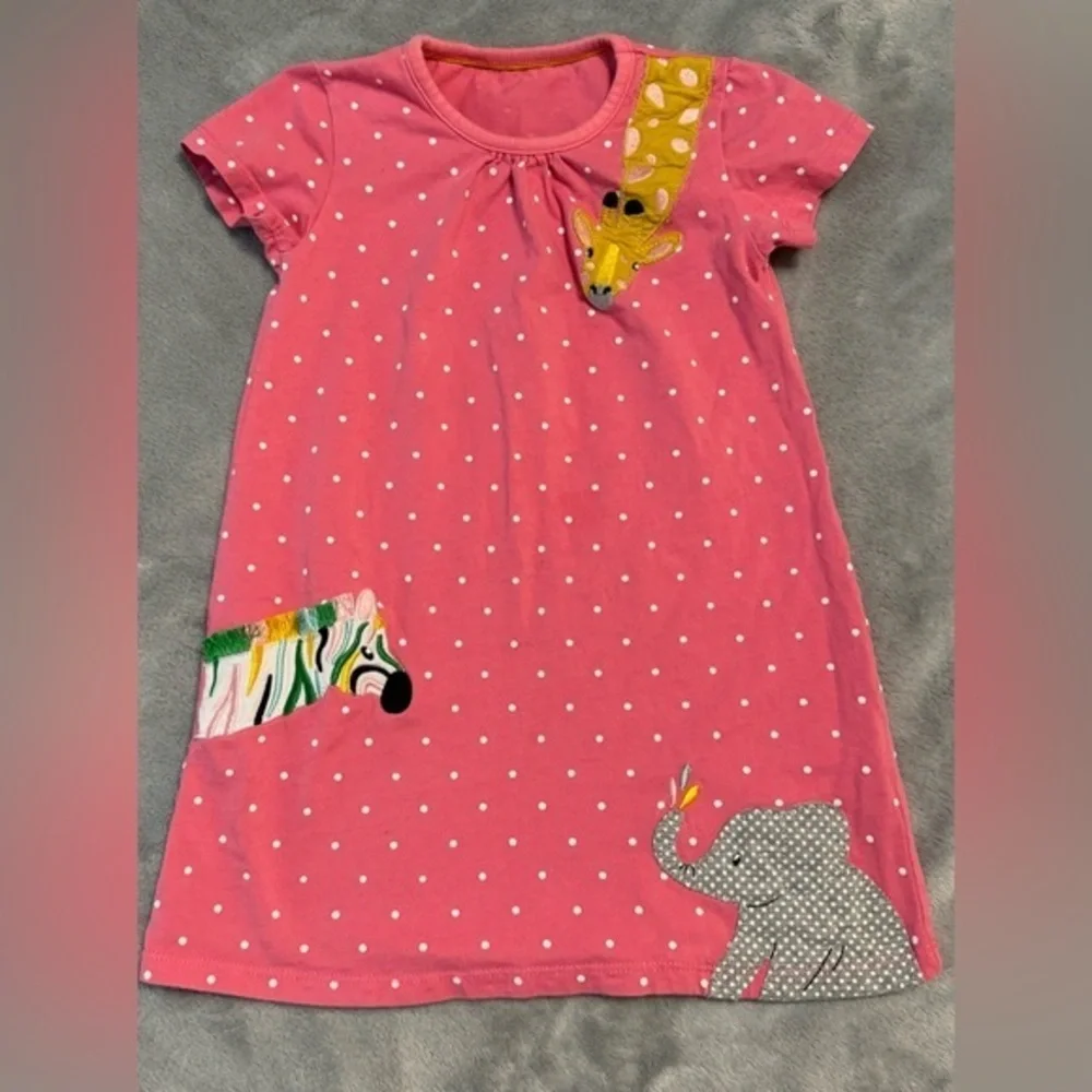 Pink Polka Dot Zoo Animal Dress - Size 5Y